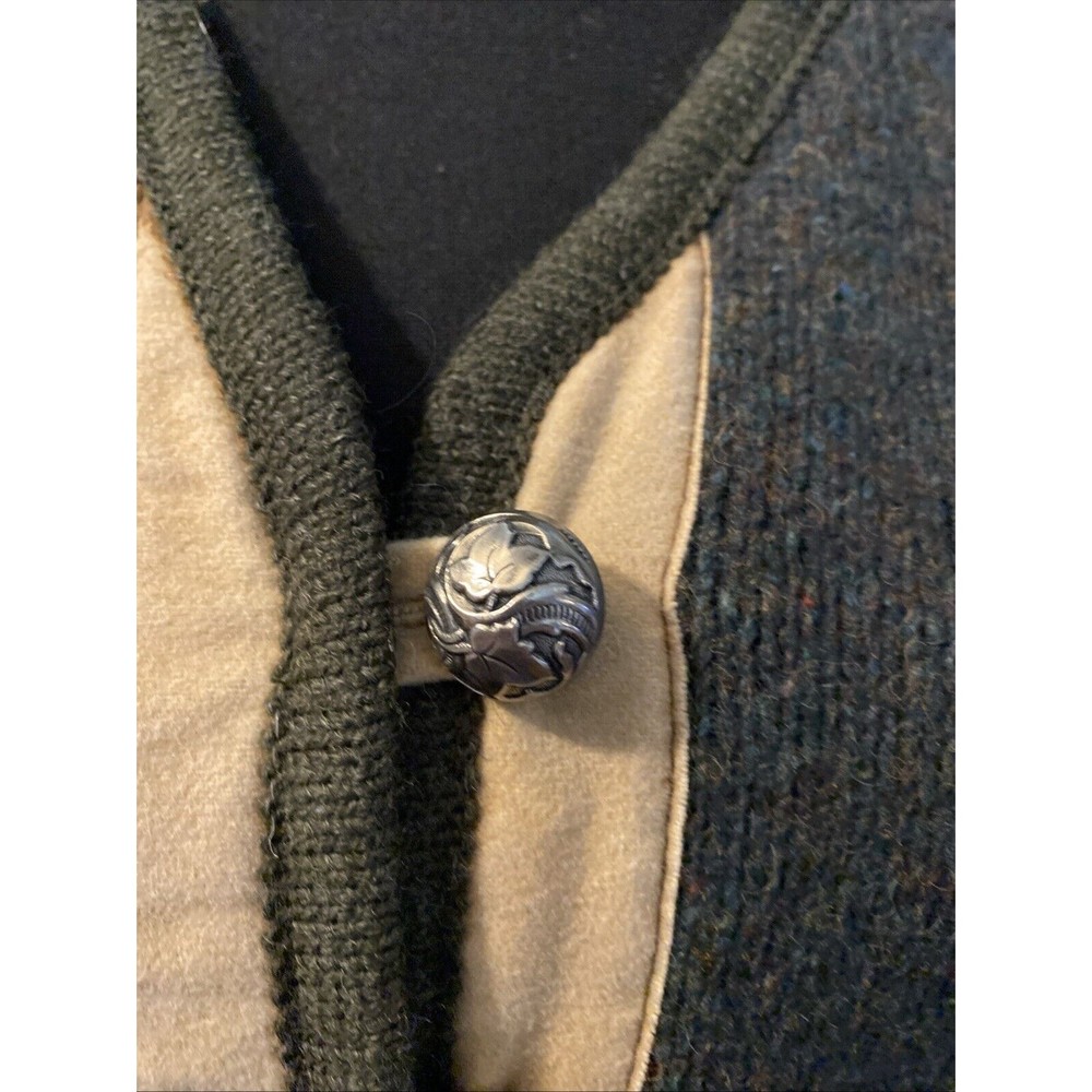 Stapf Austria Womens New Pure Wool Sweater vest Buttoned Dark Green Tan 40 - Picture 4 of 10